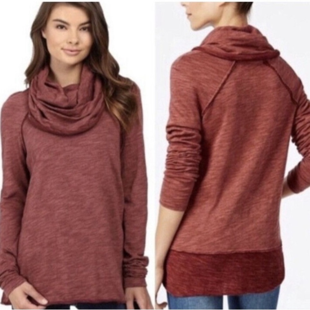 Free People Beach Cocoon Cowl Neck Pullover Sweater Tunic Burgundy M/L